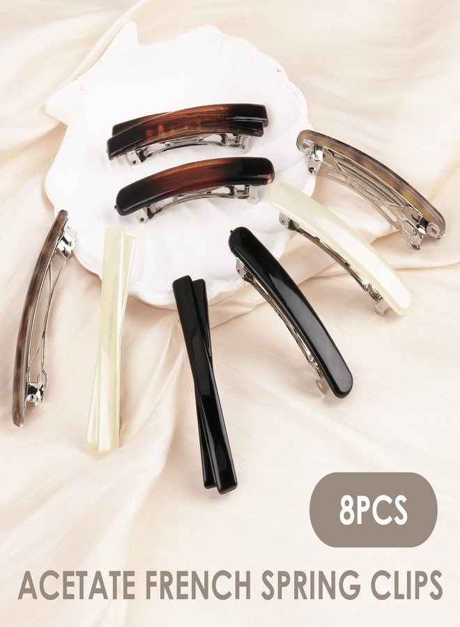 TNJPSEK 8 Pcs Small Tortoise Shell Hair Barrettes for Women, French Barrette Flat Hair Clips, Small Size Curved Glossy Thin Flat Hair Accessories for Thin Fine Hair (Black, White, Leopard & Amber) - Image 2